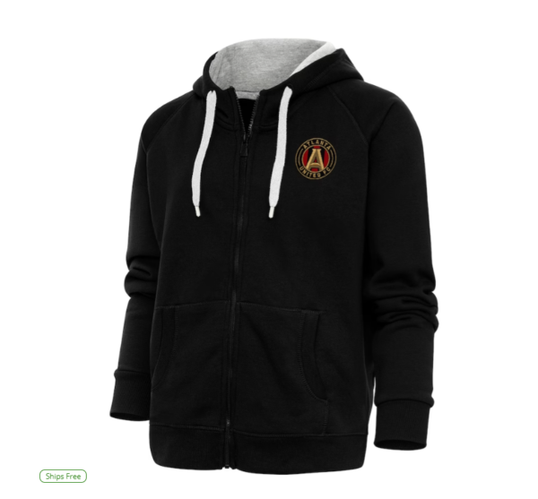 Women's Atlanta United FC Antigua Black Logo Victory Full-Zip Hoodie